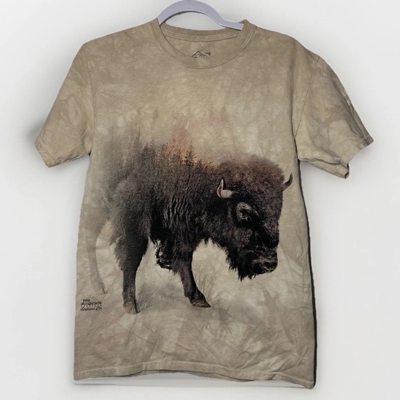 The Mountain T Shirt Sz S Buffalo Bison Forest Trees Tie Dye Tee Nature Outdoor - Picture 1 of 10